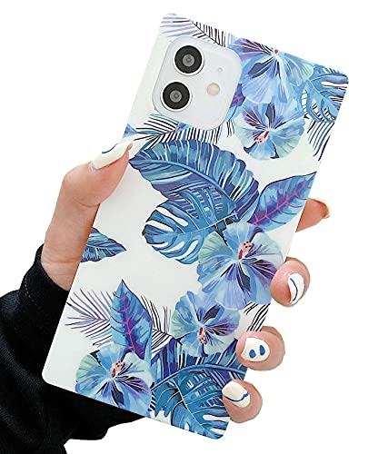 KERZZIL Cute Square Compatible with iPhone 11 6.1-inch Floral Case, Slim Matte Pretty Flowers Soft TPU Silicone Gel Protective Sturdy and Durable Cases Cover for iPhone 11(Blue)
