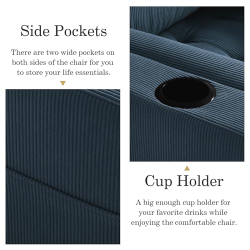 Image of 3-in-1 Sleeper Chair Pull Out Sofa Bed, Convertible Reclining Seat Upholstered Armchair, Adjustable Backrest Recliner Chair - Navy Blue