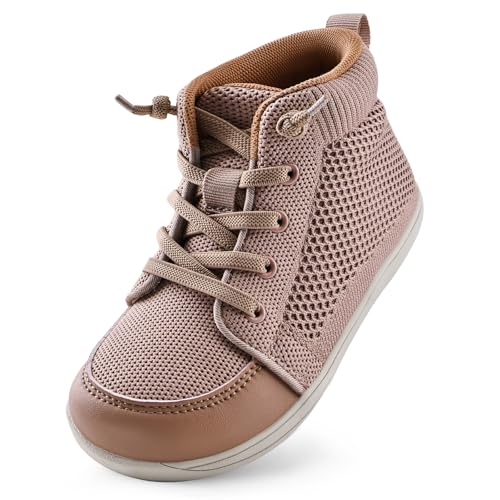 WateLves Toddler Little Kids Wide Barefoot Shoes Girls Boys Lightweight Boots Minimalist High Top Walking Shoes Breathable Comfort-Forward Ankle Support (Khaki, 24)