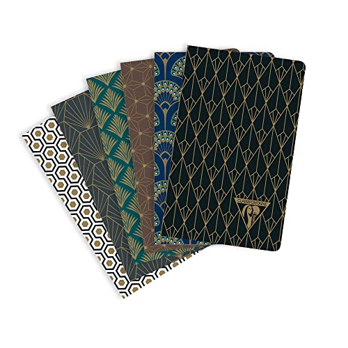 Clairefontaine 192086C Un Carnet Cousu - 7,5x12 cm 48 Pages Lignées Papier Clairefontaine Ivoire 90 g - Couverture Carte Pelliculage Mat Motif Aléatoire - Collection Neo Deco Automne-Hiver
