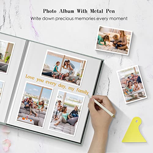 Large Photo Album Self Adhesive Magnetic Scrapbook,Scrapbook Album for 4x6 5x7 8x10 Picture,40 Pages Linen Cover Memory Book for Wedding Family Baby, with Metallic Pen and Scraping Plate(Grey)