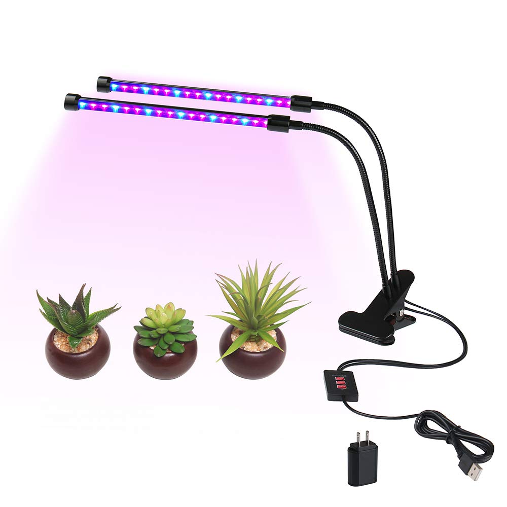 LED Grow Light for Indoor Plants Growing Light Fixture with Timing and Dimming Function Dimmable Dual Head Light Bulbs with Gooseneck for Indoor Gardening Plants Hydroponics