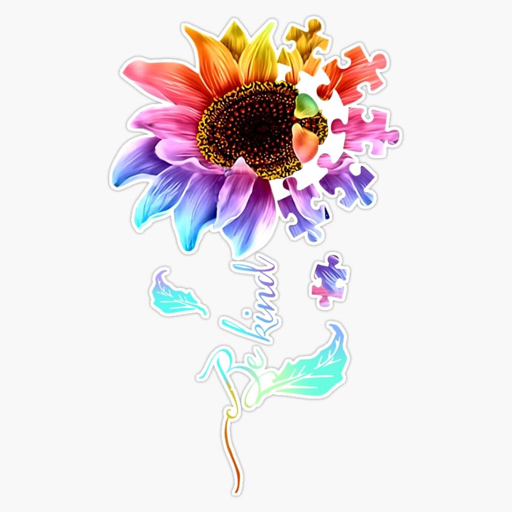 Autism Awareness Be Kind Sunflower Sticker Vinyl Decal Bumper Sticker 5"