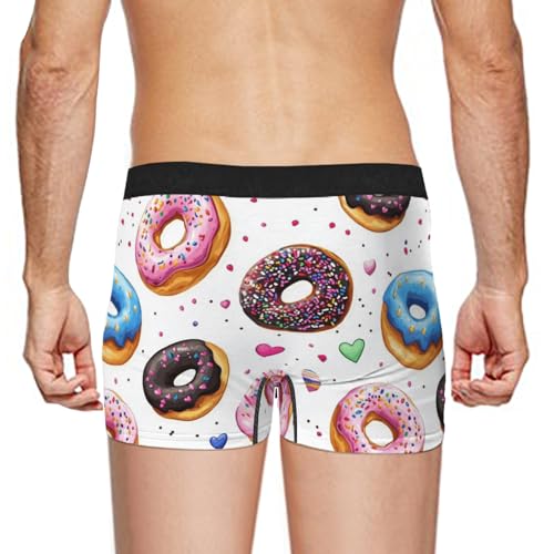 Men's Underwear Colorful Donuts and Hearts on White Boxer Briefs Breathable Comfortable4