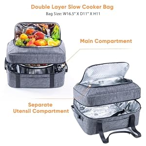 Bagsprite double layer slow cooker carrying bag for 6 8 quart crockpot and hamilton beach slow cooker travel bag with lid fastener for crock pot portable carrier case slow cooker bag  urban country home decor