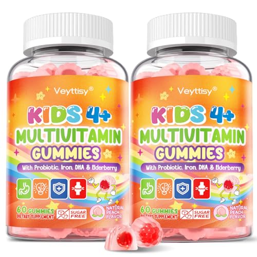 Veyttisy Sugar Free Kids Multivitamin Gummies - Kids Vitamins with Iron, Probiotics & Omega-3 for...