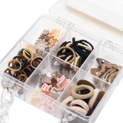 Image of Radhu & Kabby Hair Accessories Set for Kids in Mini Transparent Purse | Includes Hair Ties, Hair Clips, and Mini Clutchers | Easy to Carry & Gifting | Neutral Shades