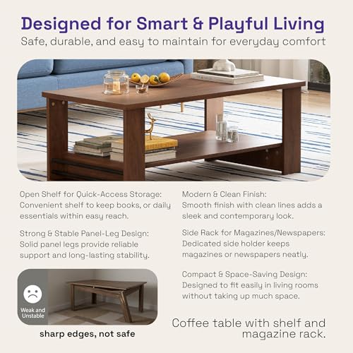 Image of Wakefit Center Table | 1 Yr Warranty | Coffee Table for Living Room Wooden, Tea Table for Living Room Wooden, Sofa Table, Free Installation from Brand, Modern Multi-Functional & Wobble-Free(Nestren)