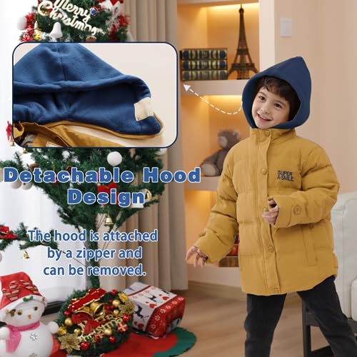 XIFAMNIY Kids Thicken Hooded Jacket Warm Winter Coat Windproof Outwear for Boys Padded Jacket Cool Casual 5-10T4