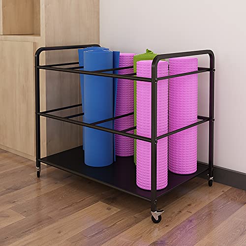 Soporte para esterilla de yoga, carrito de almacenamiento de gran capacidad para tapetes de ejercicio, alfombras de corredor y equipo deportivo para gimnasios en casa y estudios de fitness