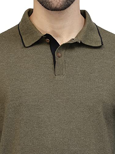 Image of Kalt Mens Basic Solid Full Sleeves Polo Cotton Blend Knitted Regular Fit Polo-Neck T-Shirts with Collar Stylish