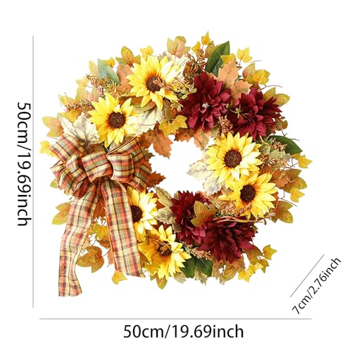 Simulated Plant Bow Tie Retro Lightweight Sunflower Wreath for Autumn Decor - image 2