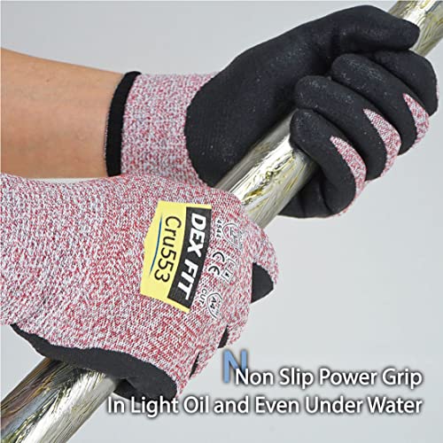 Image of DEX FIT Level 5 Cut Resistant Gloves Cru553, 3D Comfort Stretch Fit, Power Grip, Durable Foam Nitrile, Smart Touch, Machine Washable, Thin & Lightweight, Red 10 (XL) 1 Pair