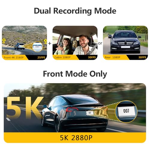 Z-Edge Dashcam 3-Kanal 5K/4K/2K/1080P mit GPS Wi-Fi, Vorne Innen Hinten, IPS Touchscreen, WDR...