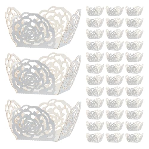 Hemobllo Pralinenpapierförmchen 50 Stk. Laser-Cut Rosen-Design für selbstgemachte Trüffel & Schokolade silberne Hohlformen für Valentinstag Hochzeit & Party-Geschenke
