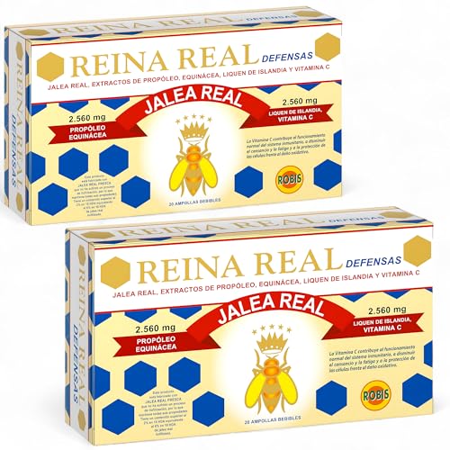 Robis Reina Real Defensas Jalea Real - Pack Ahorro 2 x 20 Ampollas - Complemento Alimenticio con Jalea Real, Propóleo, Equinácea y Vitamina C - Para Reforzar el Sistema Inmunitario y Recuperar Energía