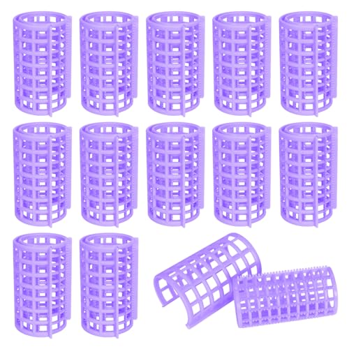 Set di 12 Bigodini in Plastica Autoadesivi - Riccioli Grandi da 36 mm per Capelli Lunghi, Medi, Piccoli - Confezione da Salone da Barbiere (Viola)