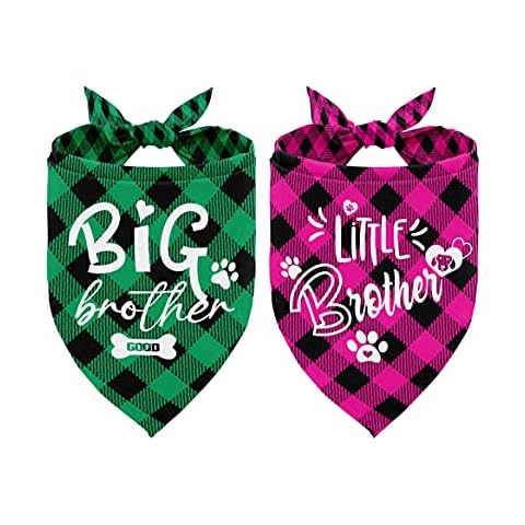 Big Brother/Little Brother Dog Bandana, Pet Baby Announcement Plaid Scarf Gender Reveal Accessories, Pet Scarf Accessories, Gift for Dog Lovers, Small Medium Large Dogs Cover