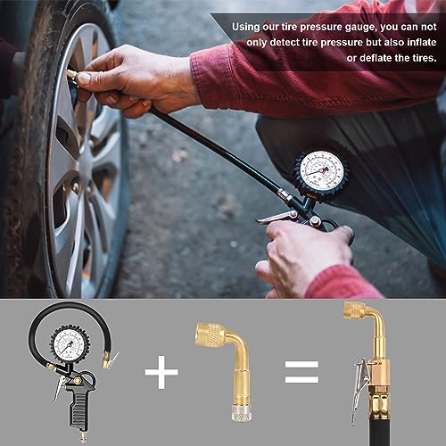 Gaethra Reifendruckprüfer mit Flexiblem Schlauch, Reifenfüller für Auto, Motorrad, Manometer Messbereich: 0-16 BAR/220 PSI