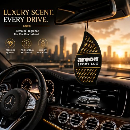 Image of AREON Sport Lux GOLD - Hanging Cardboard Air Freshener for Car, Home & Office - Premium Cologne Perfume with Natural Fragrances - Long Lasting, Fresh, Luxurious Scent - Stylish Design, Pack of 3