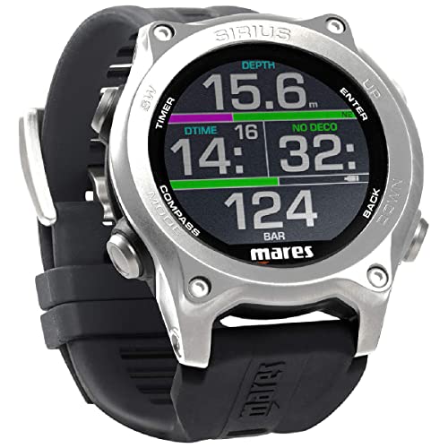 Due opzione di visualizzazione dei dati in immersione ■ Tre schermate orologio e opzione colori ■ Cinturino intercambiale per l'uso di qualsiasi spessore di muta ■ Base di ricarica wireless