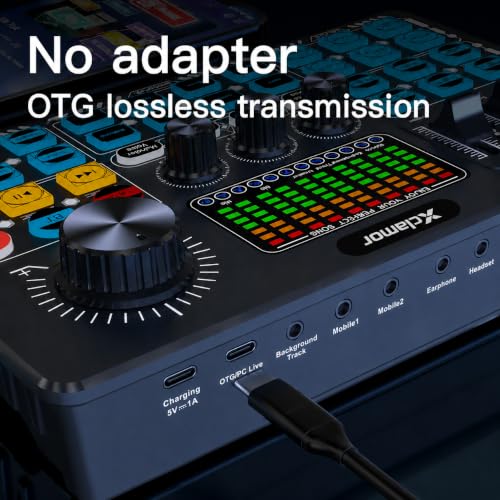Image of Xclamor 48V Phantom Power Professional Sound Card & Audio Mixer for Live Streaming & Home Recording Studio with BT, 4 Voice Change Modes, DeNoise, 2 Condenser Mic Inputs, Output PC & Dual Mobile
