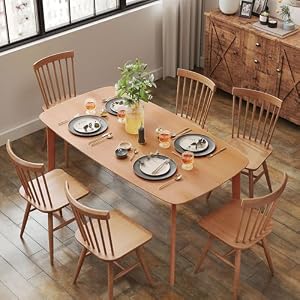HOMCOM Solid Wood Dining Table for 6 People, 47″ Long Rustic Rectangular Kitchen Table with Large Tabletop for Dining Room, Natural
