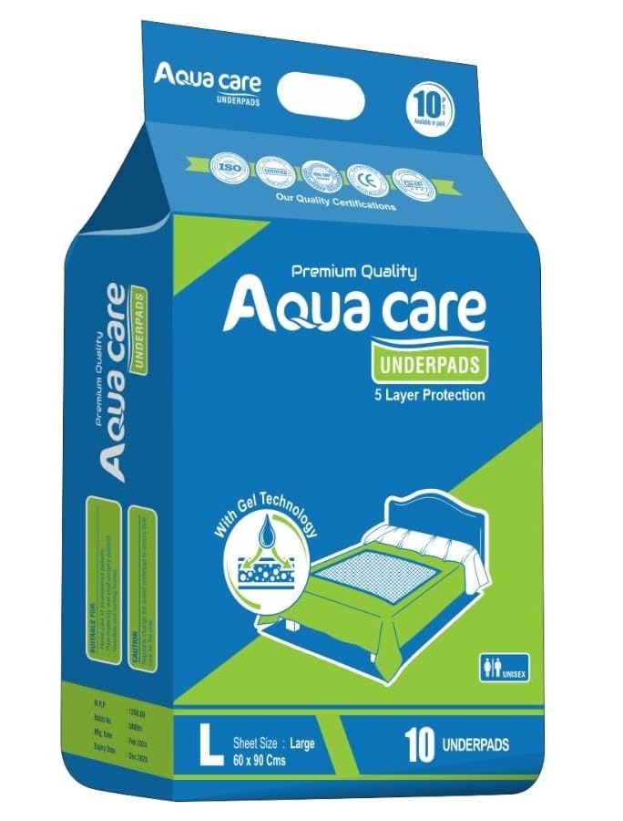 Aquacare New Gel Technology | With Adhesive Tape Premium Underpads I 7 Hrs Absorption I Waterproof I Protects Surfaces From Incontinence I Super Soft Polymer |Size Large (90x60cm)|10 Count x pack of 2 (B0D31Q5KTD) Amazon Price History, Amazon Price Tracker