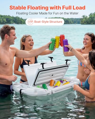 Image of VEVOR Floating Cooler 40 QT Floating Ice Chest with Wheels & Tow Rope, Premium LLDPE Amphibious Beverages Cooler for Water & Land, Cruise Stable on Lake, River, Beach, Kayak