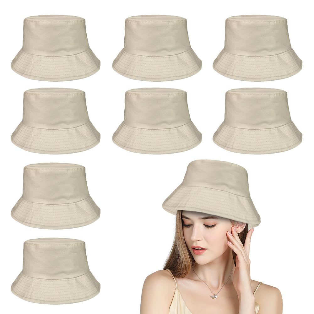 Lotvic Lot de 8 chapeaux bob unisexes pliables pour l'été, protection UV, chapeau de pêcheur de plage, chapeaux de soleil respirants pour homme et femme, chapeau cloche réversible pour voyage, pêche