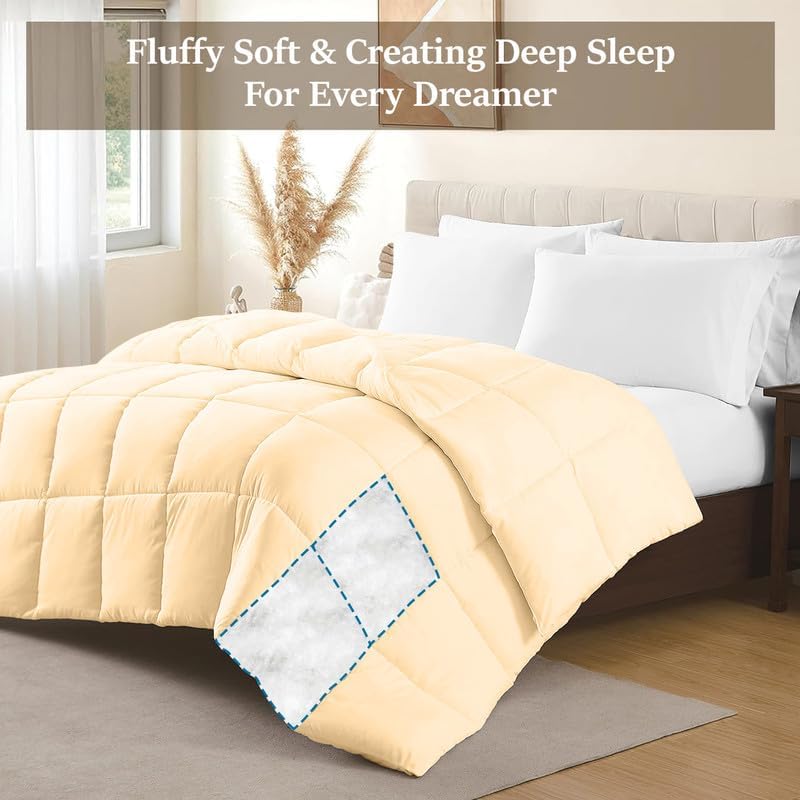 Comforter 100% Pima Cotton 1000 TC, 400 GSM Premium Luxury All Season 1PC Comforter, Ultra Soft Breathable Quilted Bedding – Twin (64 x 86 Inches), Beige