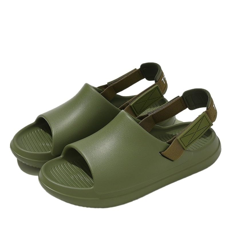 Men’s Summer EVA Sandals with Adjustable Hook-and-Loop Strap – Comfortable Outdoor Slip-On Slides with Back Heel – Thick Sole Beach Casual Slippers(Green,27-27.5cm)
