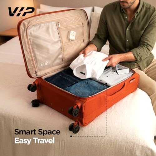 Image of VIP Triumph 8 Wheel Check-in (Medium Size) Soft Case Trolley Bag | TSA Lock | Expandable Polyester Luggage | 3 Year International Warranty | Anti-Theft Zipper | 69 CM Suitcase for Travel | Rust