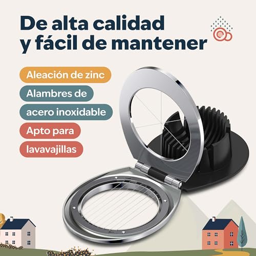 Miniatura 7 de Kjøk Premium Cortador De Huevos, Hilos De Acero Inoxidable, Marco De Aleación De Zinc - Divisor De Huevos Profesional Para Mozzarella, Champiñones, Frutas Blandas Y Verduras, Lavavajillas