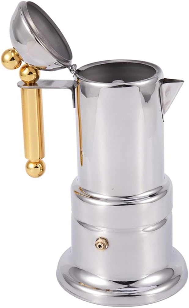 200Ml 4 Cups Stainless Steel Coffee Pot Moka Coffee Maker Teapot Filter Automatic Coffee Espresso Machine (Color : Silver, Size : 1pcs) (Silver 1pcs)