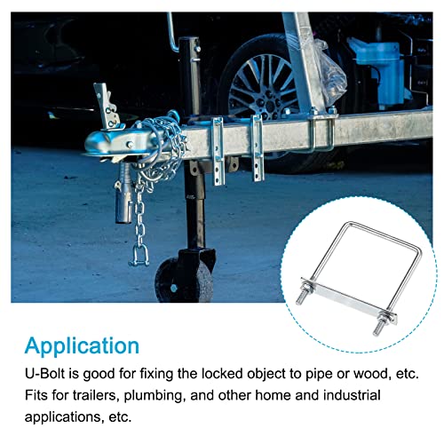 Image of METALLIXITY U Bolts 2 Sets (M8x90x130mm), Square U Bolt Carbon Steel with Accessories - for Construction, Pipe