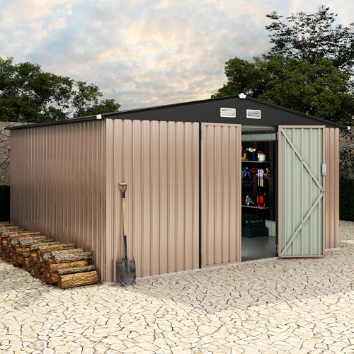 Outdoor Metal Sheds 10x12, Outdoor Storage Shed MetalGarden Tool Shed for Backyard, Metal Utility Sheds Buildings with Air Vent