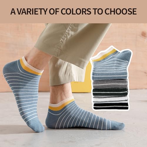 Mottee&Zconia Men’s No Show Socks Low Cut Comfortable Cool Striped Thin Socks for men 10 Pack Size 8-112