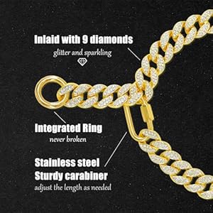 Gold Cuban Link Adjustable Collar Iced out Outdoor Fashion Diamond Crystal with Stainless Steel Accessories Chain Metal Easy Buckle Release Choker for Dogs  Cats 12 Inches 15mm  Cucciolini Doodles Gold cuban link adjustable collar iced out outdoor fashion diamond crystal with stainless steel accessories chain metal easy buckle release choker for dogs  cats 12 inches 15mm   cucciolini doodles