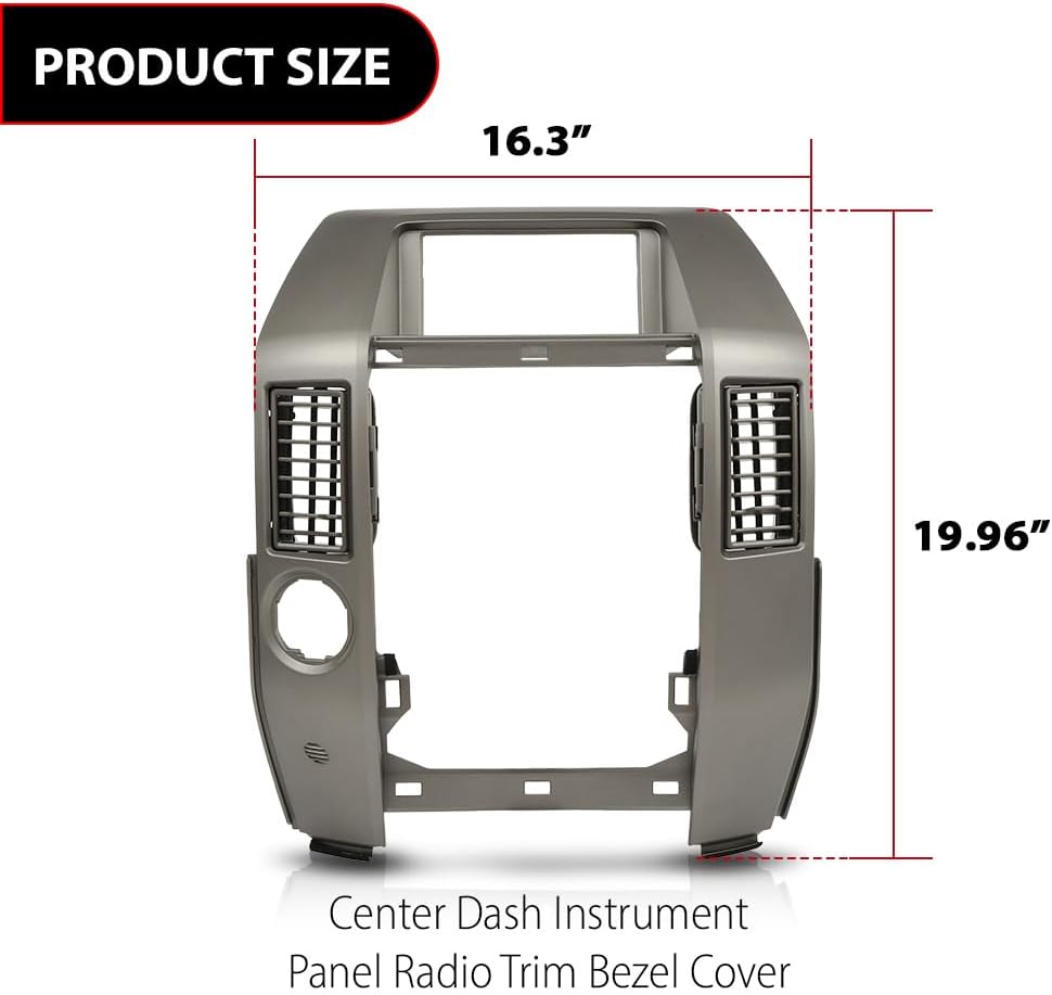 G-PLUS Center Dash Instrument Panel Radio Trim Bezel Cover Fit For 2004 2005 2006 2007 Infiniti QX56 Gray Front