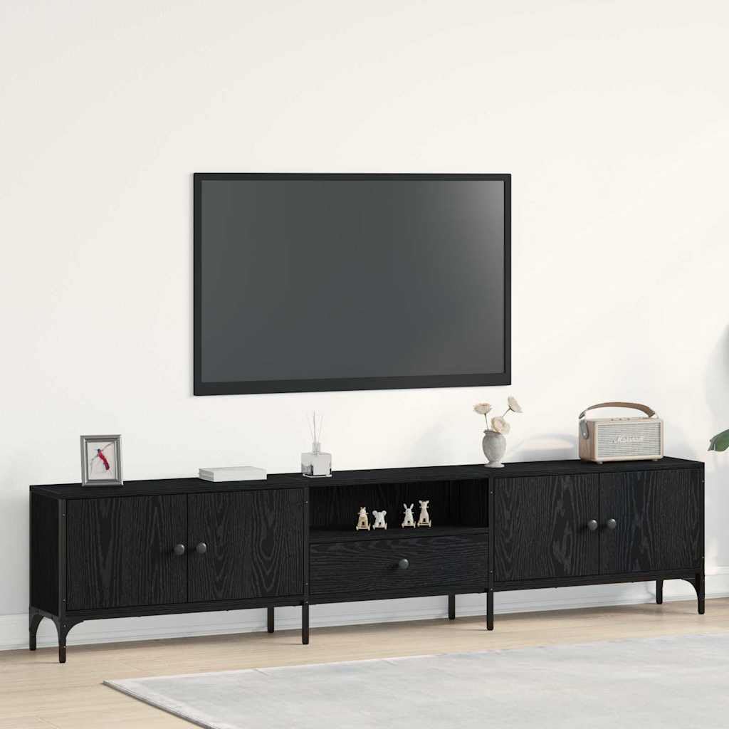 Mobile TV nero, effetto rovere, 200 x 25 x 44 cm, mobile basso