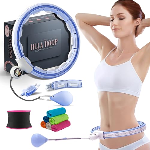 Fitness Hula Hoops, Weighted Hula Hoop For Adults 360 Degree Auto-Spinning Ball Massage, Infinity Hoop, Weight Loss Exercise Equipment for Home Use (Blue)