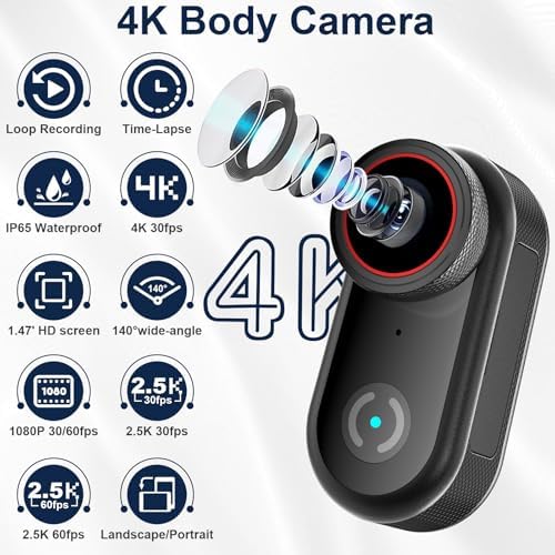 4K Mini Body Camera with 32GB, 1.47” HD Screen, APP Sharing, Thumb Camera - 1