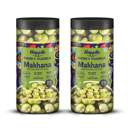 Image of Happilo Makhana Perky Pudina Jar 80g, Roasted Foxnut Healthy Snack Low Calorie and Vegan (Pack of 2)