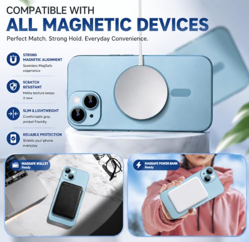 Image of MagPro Metallic Finish Case for Apple iPhone 15 | MagSafe Compatible Magnetic Cover, Matte Luxury Metallic Luster, Shockproof TPU, Camera Lens Guard, Wireless Charging Compatible | Blue