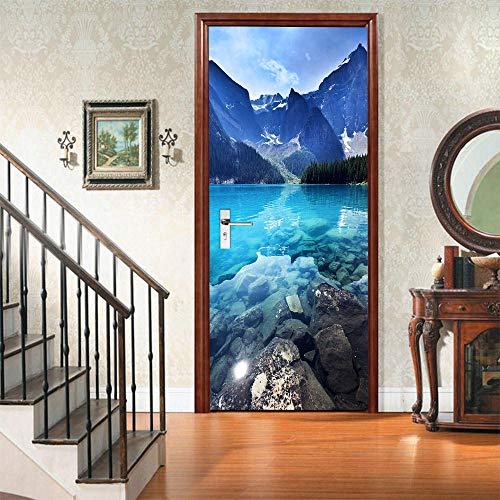 LuSeven Türtapete Blau See Berge 95x215cm(37.4 inches * 84.64 inches) türtapete Tür Fototapete Türposter Türpanel Foto Tapete Bild Türtapete selbstklebend TürPoster Küche und Bad Cover