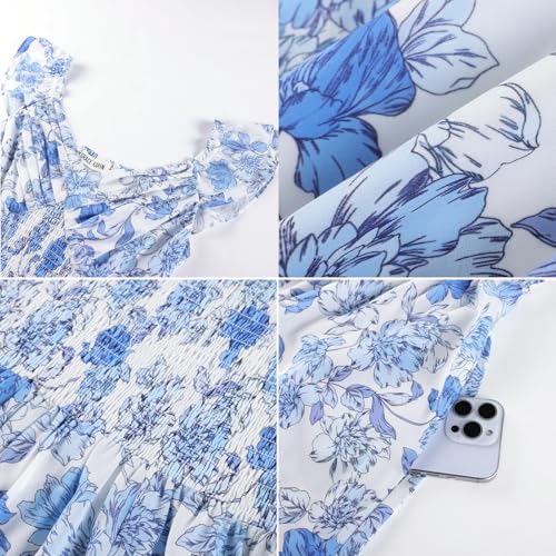 Image of GRACE KARIN Women's Summer Floral Maxi Dress 2026 Ruffle Sleeve Smocked Sundress Flowy Wedding Guest Long Dresses with Pocket