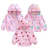 Gefütterte Regenjacke Babymädchen Wasserdicht Winddichter Softshelljacke Kinder Zipper Jacke mit Druck Leichte Übergangsjacke Dünn Langarm Kapuzenjacke Outdoorjacke (Watermelon Red, 18-24 Months)