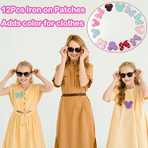 12Pcs Chenille Iron On Patches Cute Iron On Knee Patch Gold Trimmed Embroidered Patches Colorful Sew On Embroidered Applique For Clothing Jackets Backpack Dress Pants Hats #TOP1