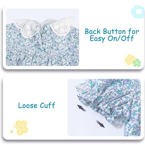 Large Collar Cotton Floral Shirt, Girls Summer Thin Shirt Baby Little Kids, Little Girl Flower Shirt Skirt, Blue3